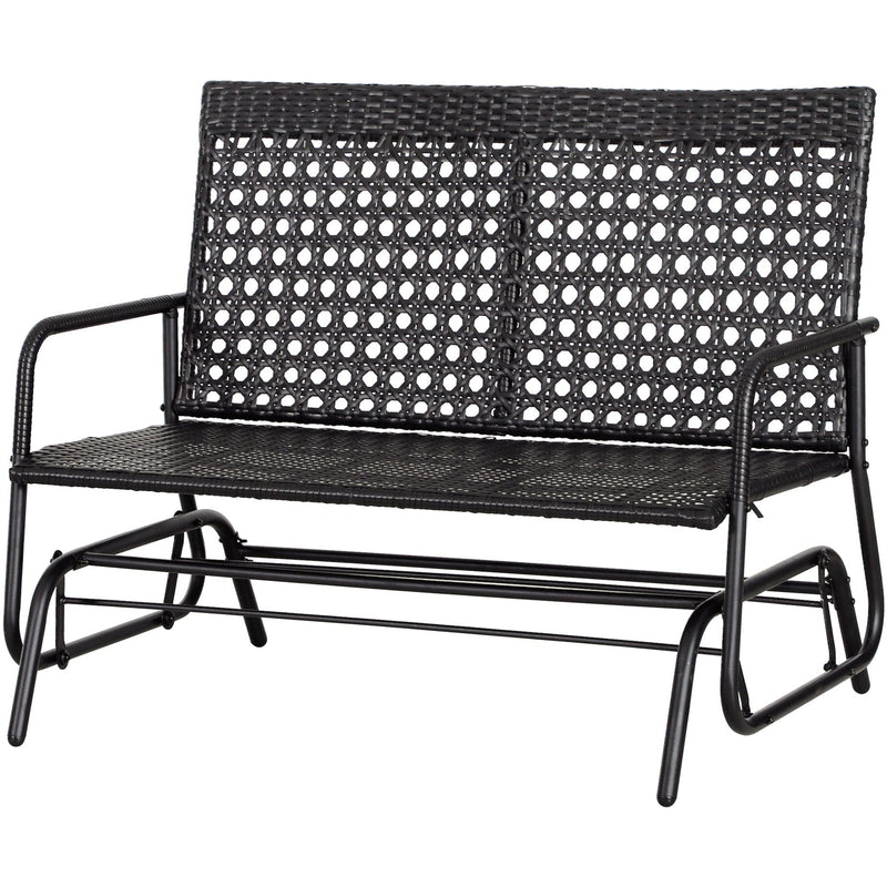 2 Seater Glider Garden Seat, Black Rattan Weave