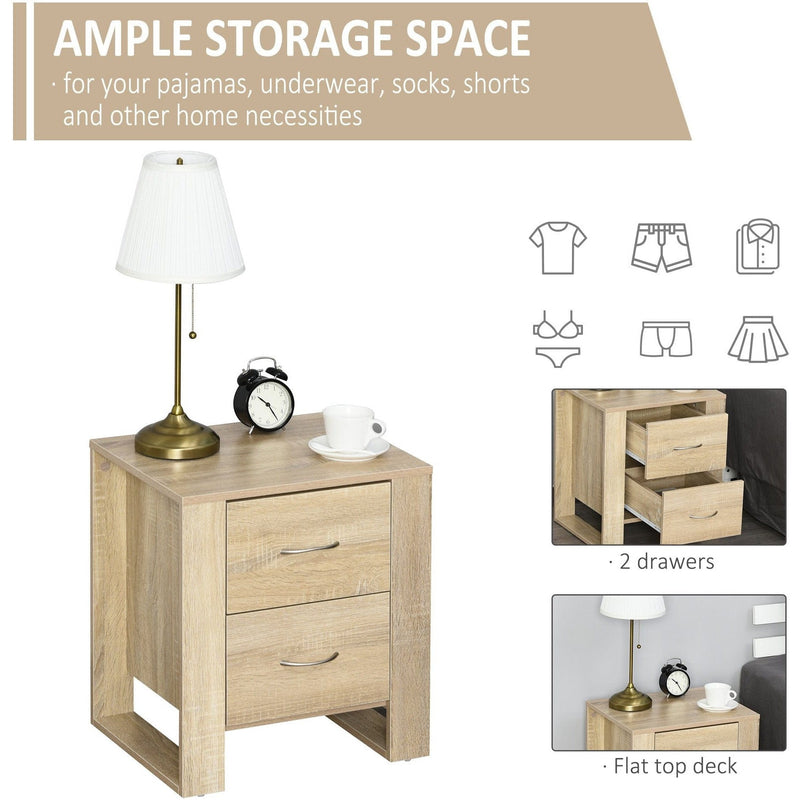 2 Drawer Bedside Table, Elevated Base