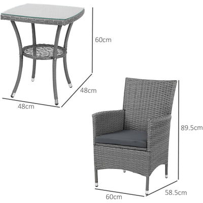 3 Piece Rattan Bistro Set with Companion Chair & Table Outsunny