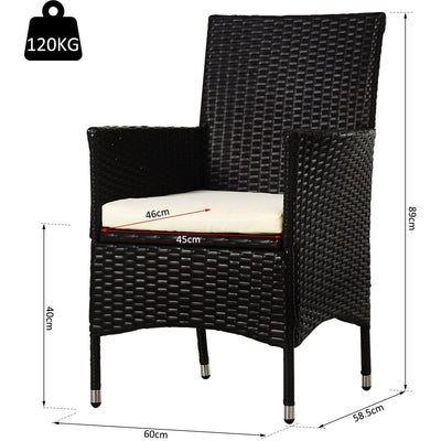 Garden Furniture Bistro Set, 2 Rattan Armchairs and Table Outsunny