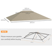 Outsunny 3 x 4m Gazebo Canopy Replacement Cover, Gazebo Roof Replacement (TOP COVER ONLY), Khaki Outsunny