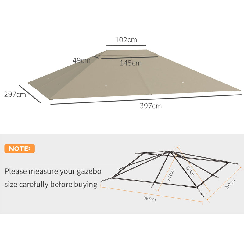 Outsunny 3 x 4m Gazebo Canopy Replacement Cover, Gazebo Roof Replacement (TOP COVER ONLY), Khaki Outsunny