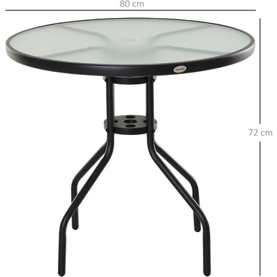 Round Glass Garden Table, 80cm Outsunny