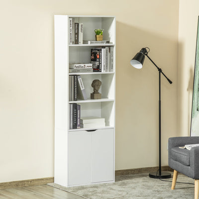 Narrow Bookcase With Cupboard, 5 Shelves, 59W x 29D x 180Hcm Homcom