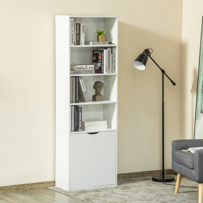 Narrow Bookcase With Cupboard, 5 Shelves, 59W x 29D x 180Hcm