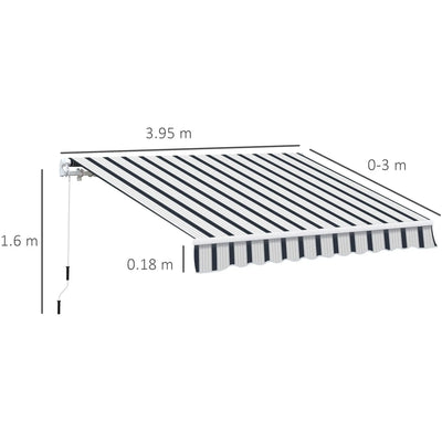 Manual Patio Awning - 4 x 3m Aluminium Retractable Sun Shade Outsunny