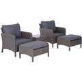 Luxury Rattan Lounger Set with Footstools - Grey Outsunny