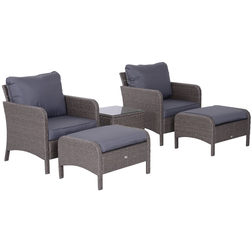 Luxury Rattan Lounger Set with Footstools - Grey