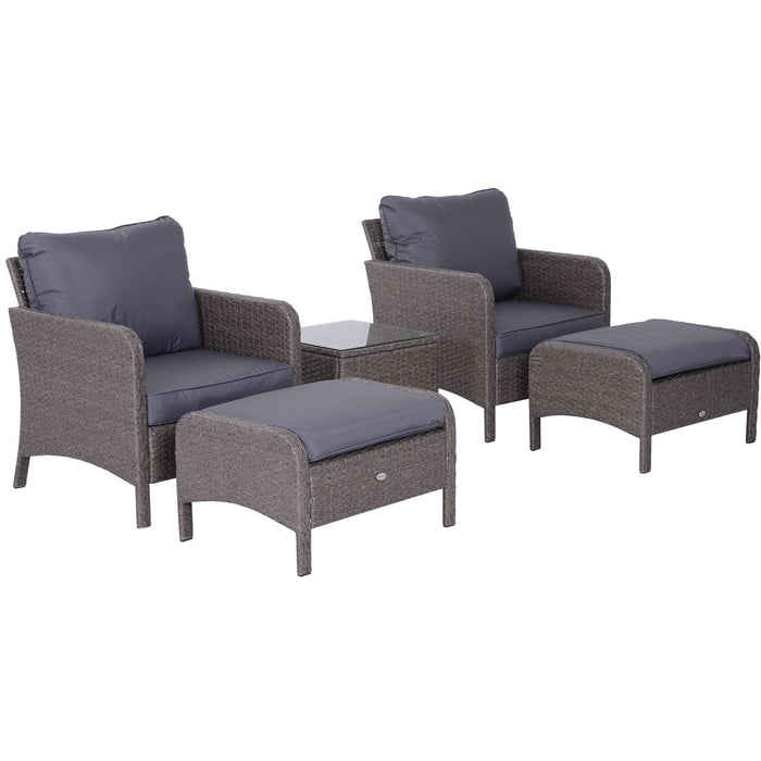 Luxury Rattan Lounger Set with Footstools - Grey