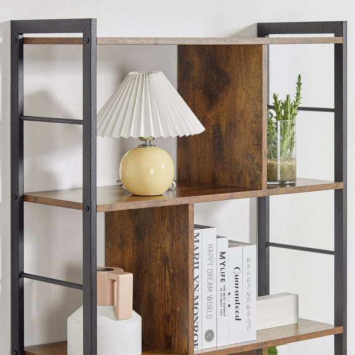 5 Shelf Industrial Bookcase, Rustic Brown, Metal Frame