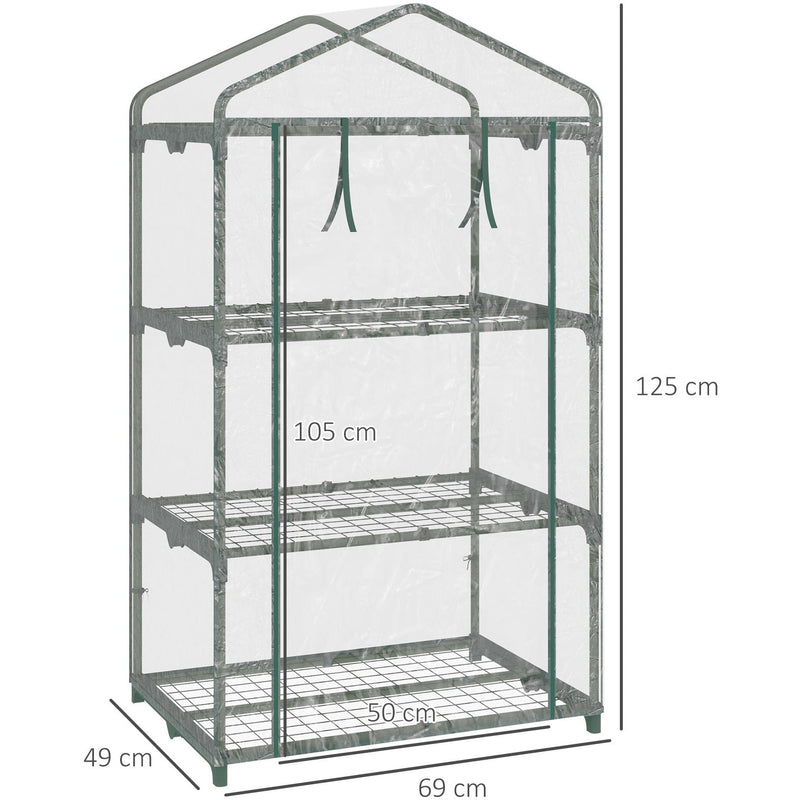 3 Tier Mini Portable Greenhouse, Roll Up Door, 69x49x125cm