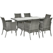 6 Seater Rattan Dining Set with Table - Grey Outsunny