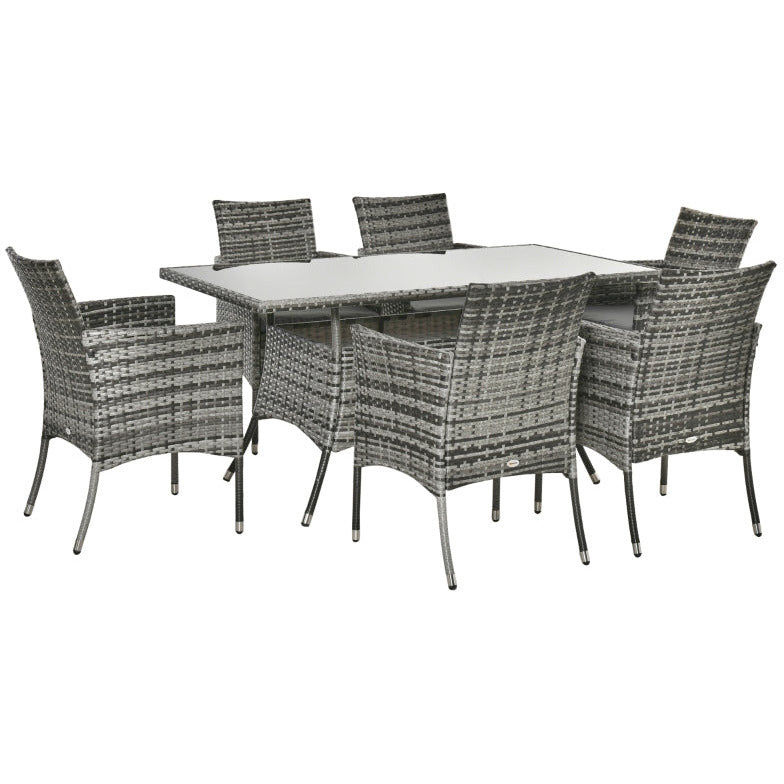 6 Seater Rattan Dining Set with Table - Grey Outsunny