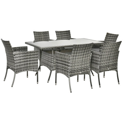 6 Seater Rattan Dining Set with Table - Grey Outsunny