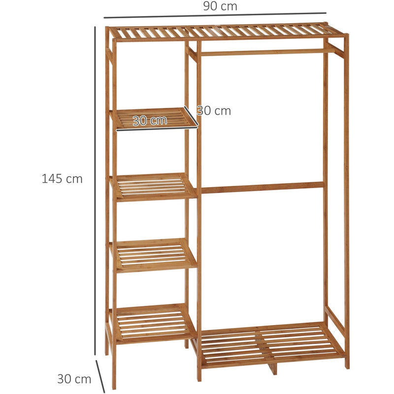 6-Tier Bamboo Clothes Rack with Hanging Rod