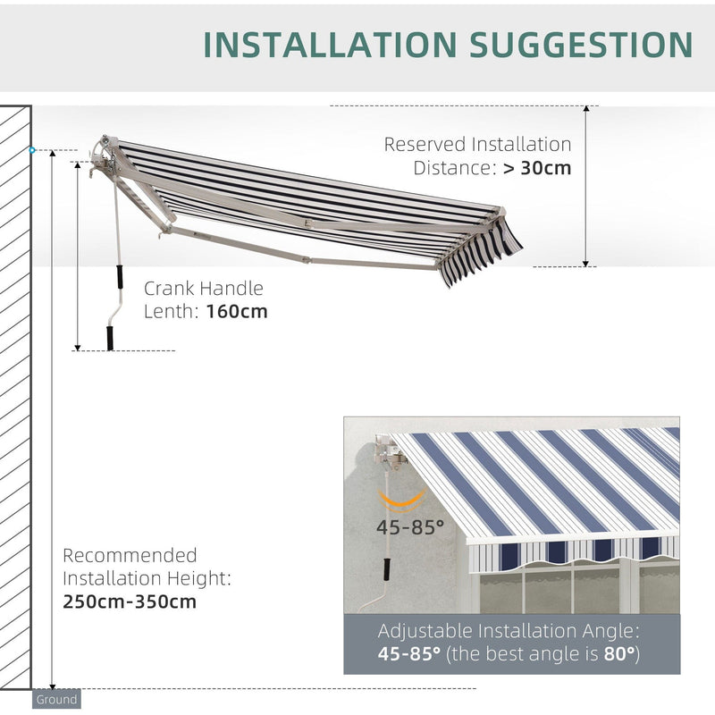 Manual Retractable Garden Patio Awning, 2.5m x 2m