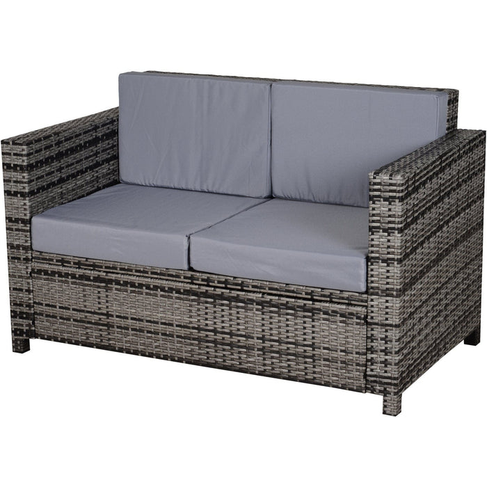 2 Seater Outdoor Rattan Sofa, Wicker Patio Loveseat, Grey