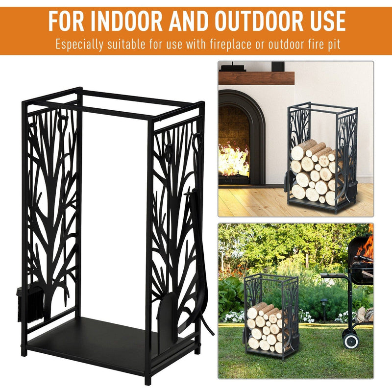 Log Holder For Fireplace, Wood Stacker, 4 Tools, Black