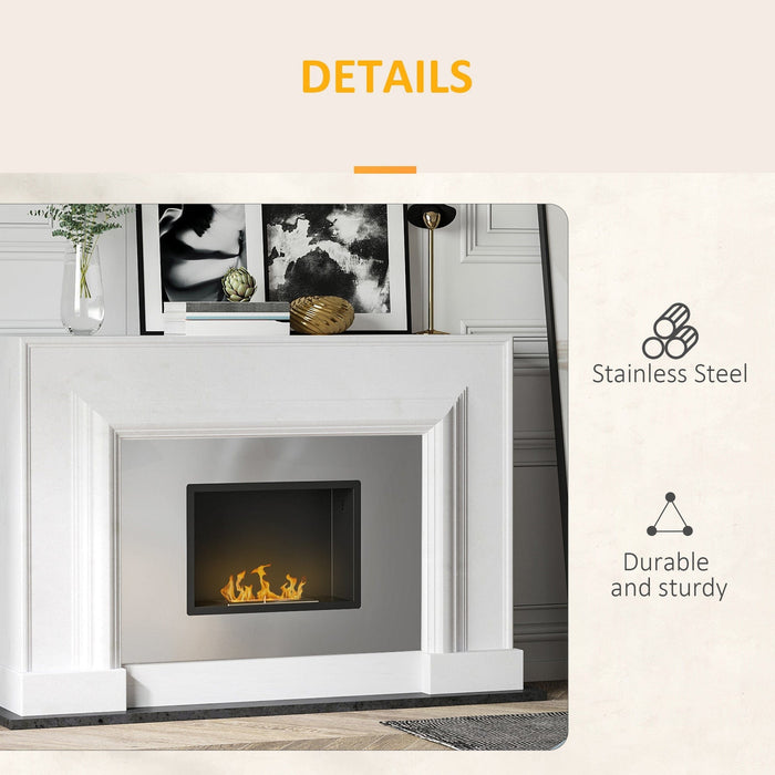 Wall Mounted Ethanol Fireplace, 1.5L Tank, 3H Burn, Silver