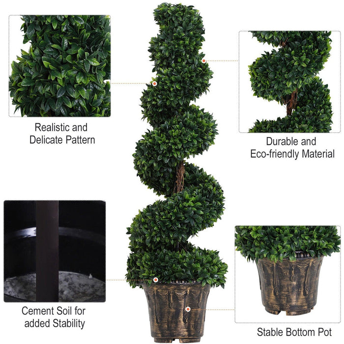 Set of 2 Artificial Boxwood Spiral Topiaries, Indoor/Outdoor