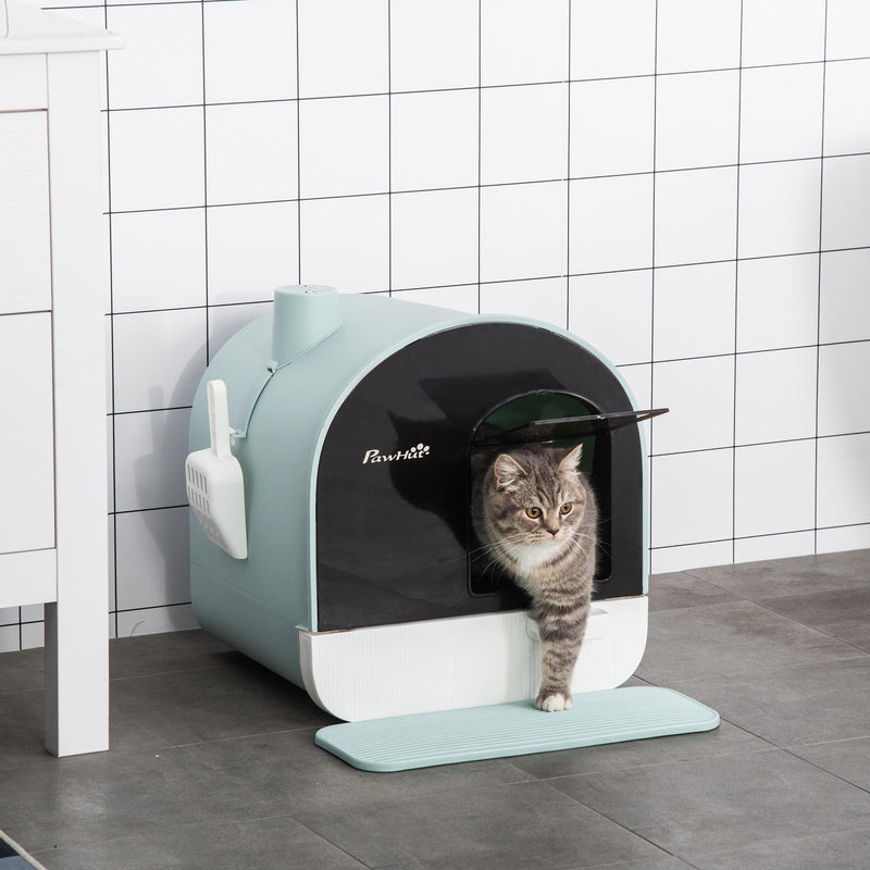 Green Cat Litter Box w/ Hood, Scoop, Filter, Flap Door