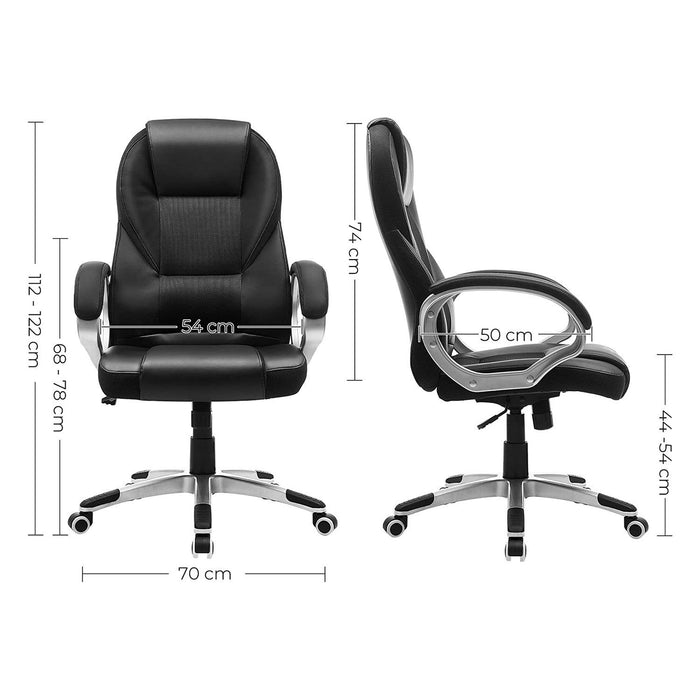 Reclining Desk Chair With Wheels, Black Faux Leather