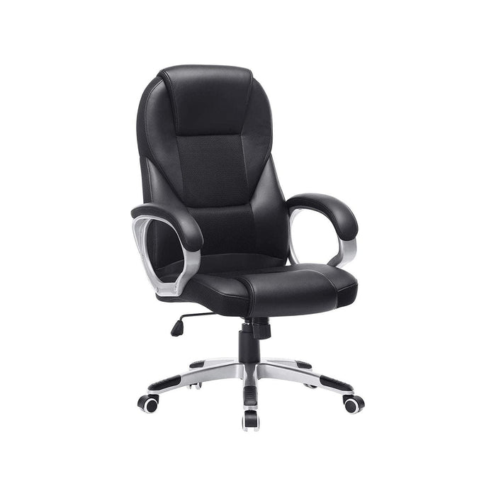 Reclining Desk Chair With Wheels, Black Faux Leather