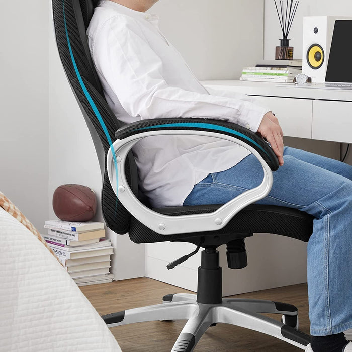 Reclining Desk Chair With Wheels, Black Faux Leather