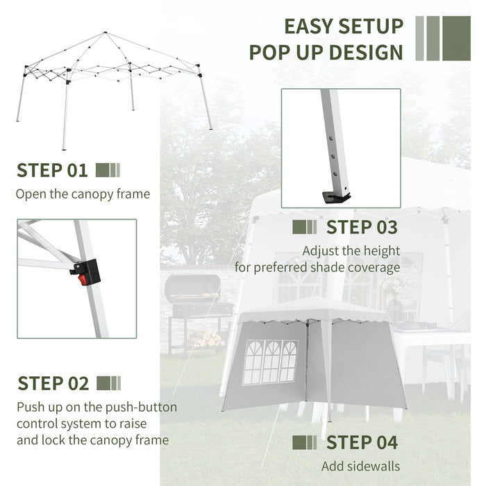 3x3 Pop Up Gazebo With 2 Sides, Slanted Legs, UV50+, White