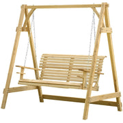 2 Seater Larch Wood Swing Chair Outsunny