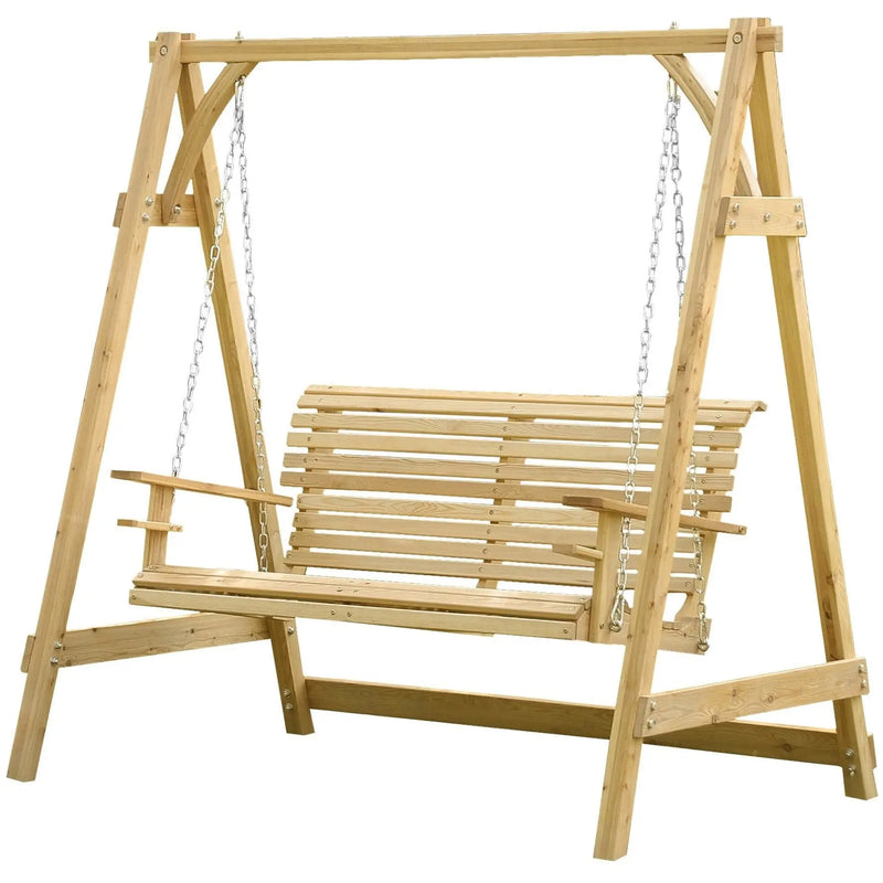 2 Seater Larch Wood Swing Chair Outsunny