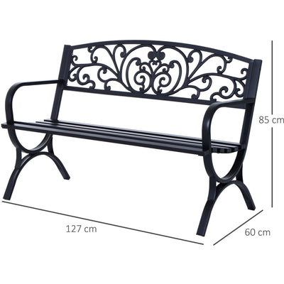 2 Seater Metal Garden Bench Outsunny