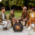 45cm Patio Fire Pit With Lid, Log Grate, Poker Outsunny