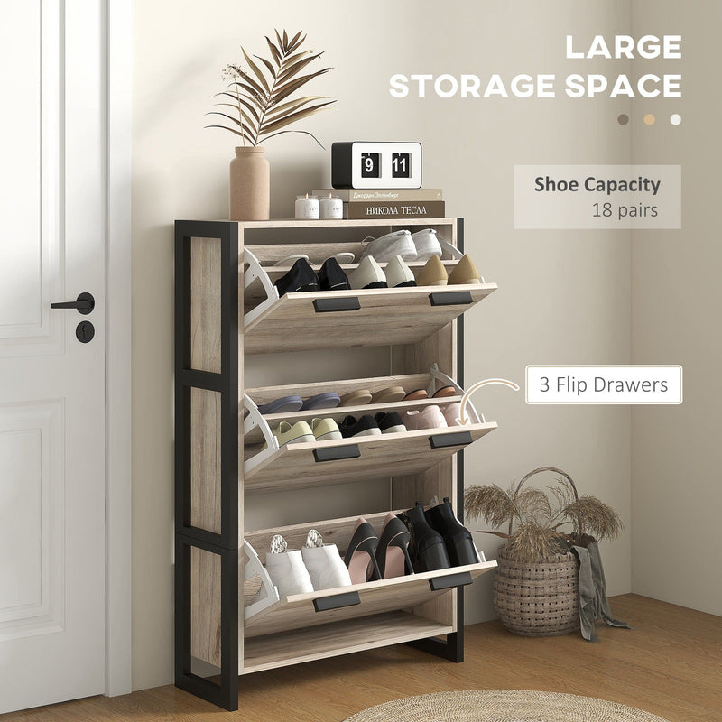 HOMCOM 3 Door Narrow Shoe Storage Cabinet
