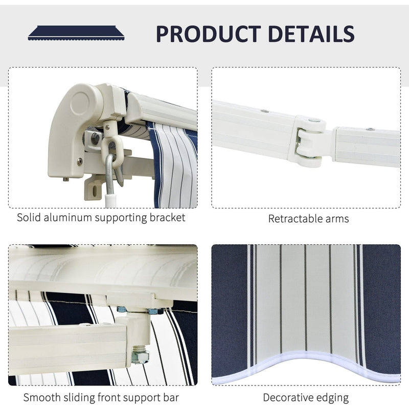 Manual Retractable Awning, 3.5 x 2.5 m, Blue/White