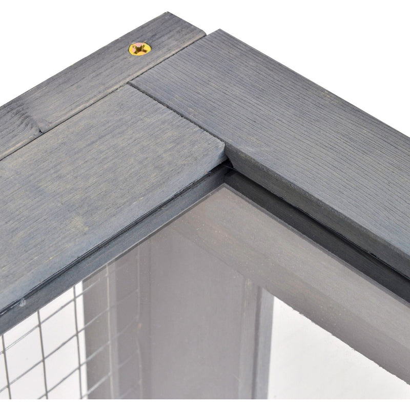 Wooden Tortoise House With Mesh Roof - Grey