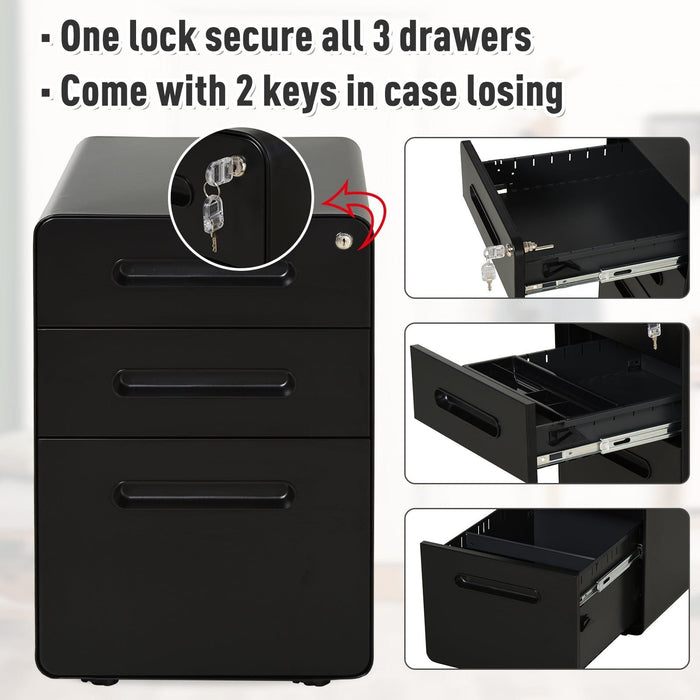 Mobile File Cabinet, 3 Drawers, Lockable, Fully Assembled