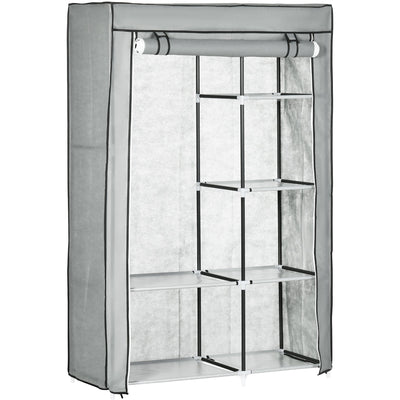 Light Grey 6-Shelf Foldable Fabric Wardrobe Homcom