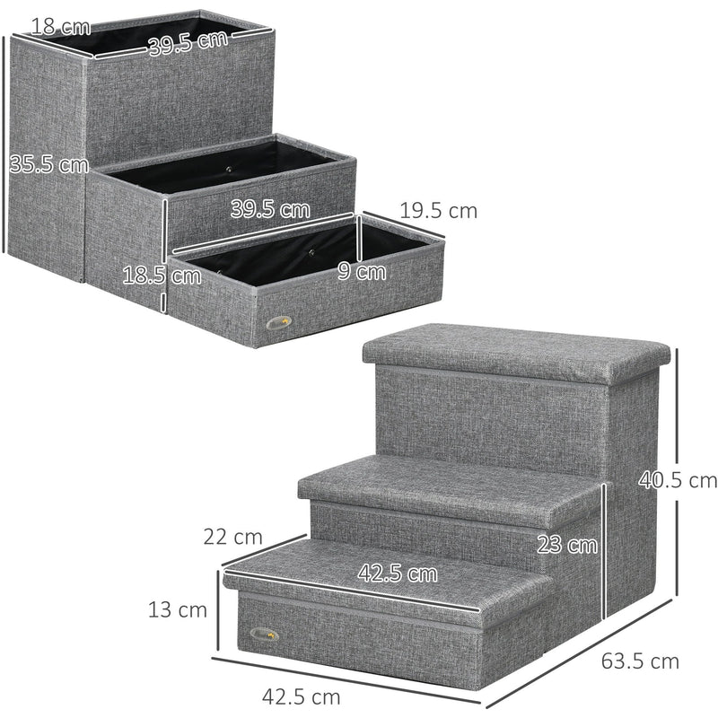 Pet Steps With Storage, 3 Steps, Grey