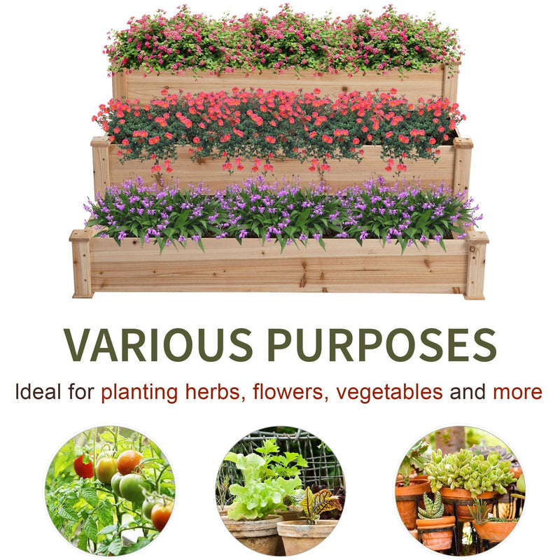 3 Tier Raised Wooden Garden Bed, 124x124 cm Outsunny