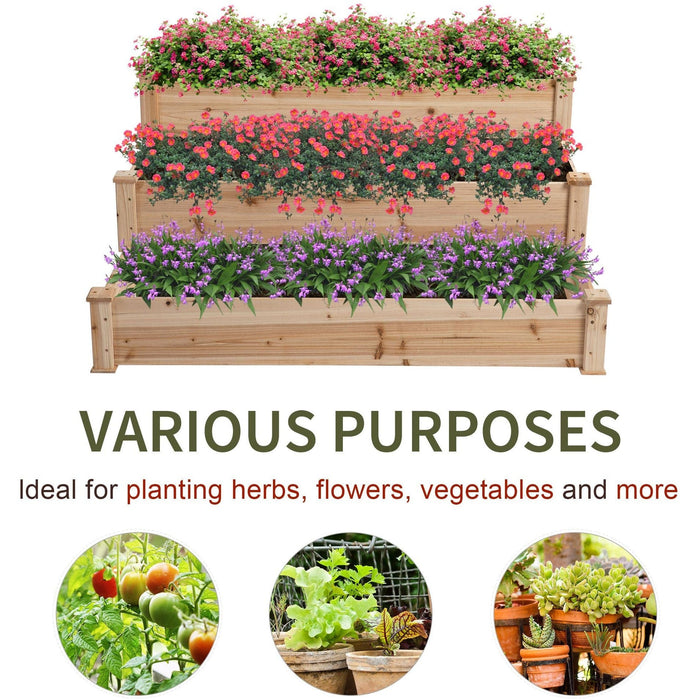 3 Tier Raised Wooden Garden Bed, 124x124 cm