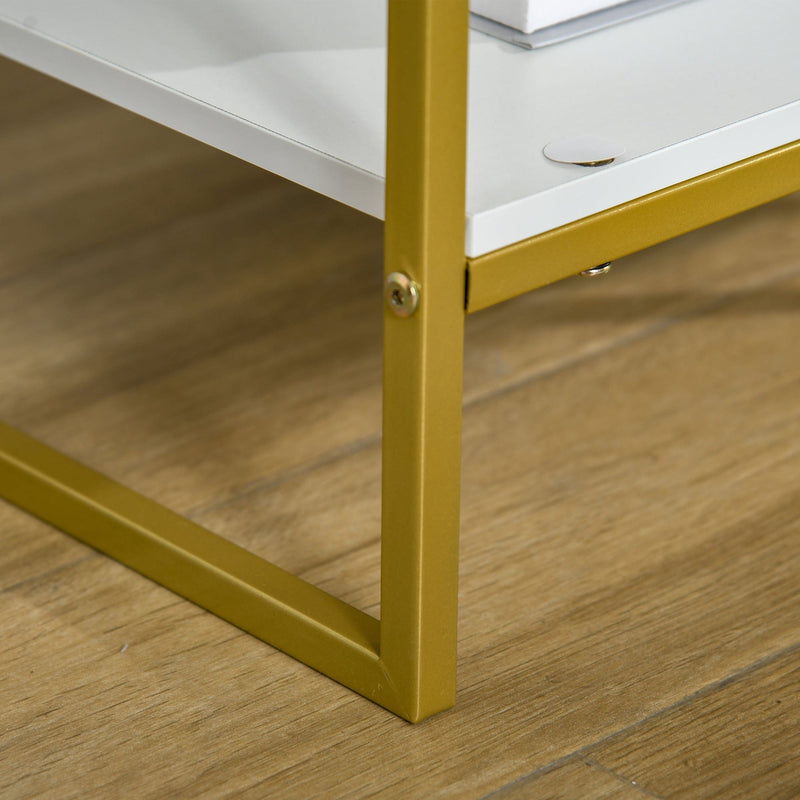 Modern Bedside Table With Drawer, White and Gold