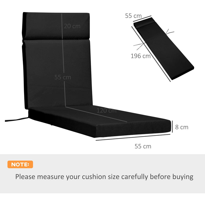 Sun Lounger Cushions with Ties 196x55cm Black