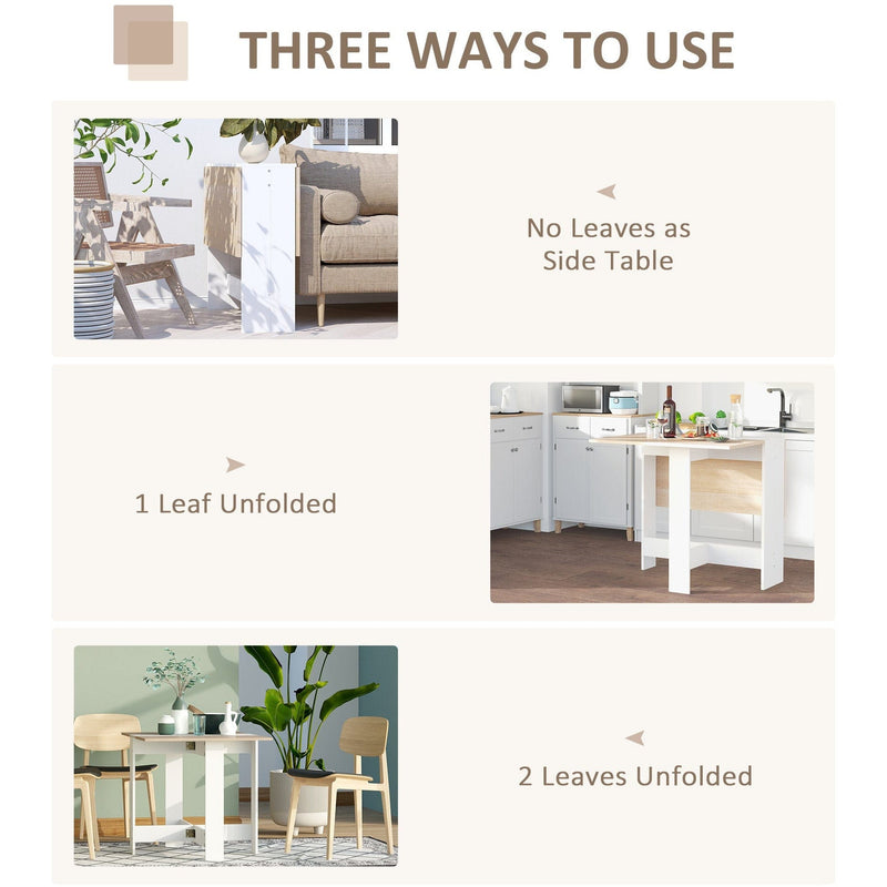 Drop Leaf Dining Table For Small Spaces, Oak and White