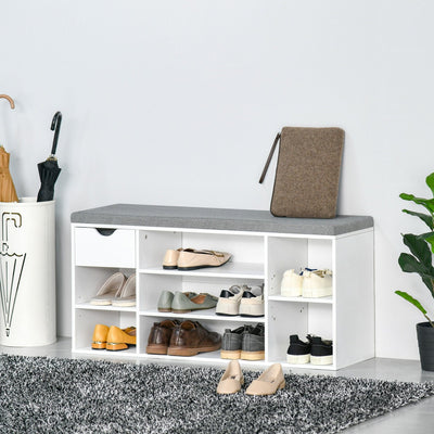 Shoe Bench With Seat, 7 Compartments,  Grey/White Homcom