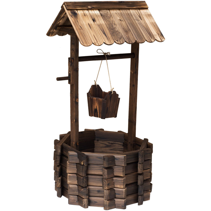 Wooden Wishing Well Planter w/ Bucket Outsunny