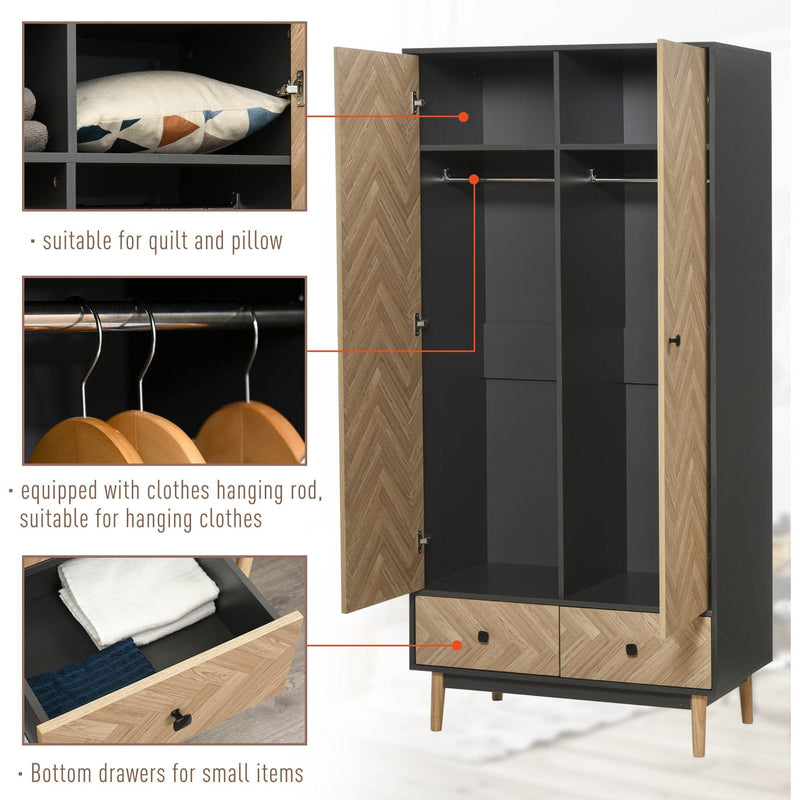 Modern Wardrobe with Shelf, Rod, and Drawers, 90x50x190cm