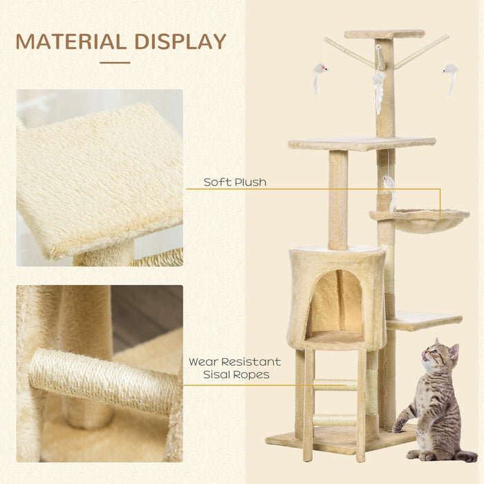 Beige Cat Tree House, 131H cm