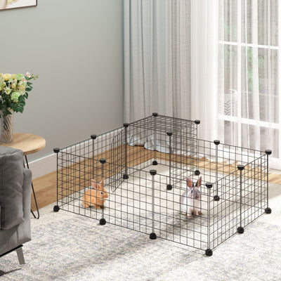 DIY Pet Play Pen with Door for Small Animals, Black Pawhut