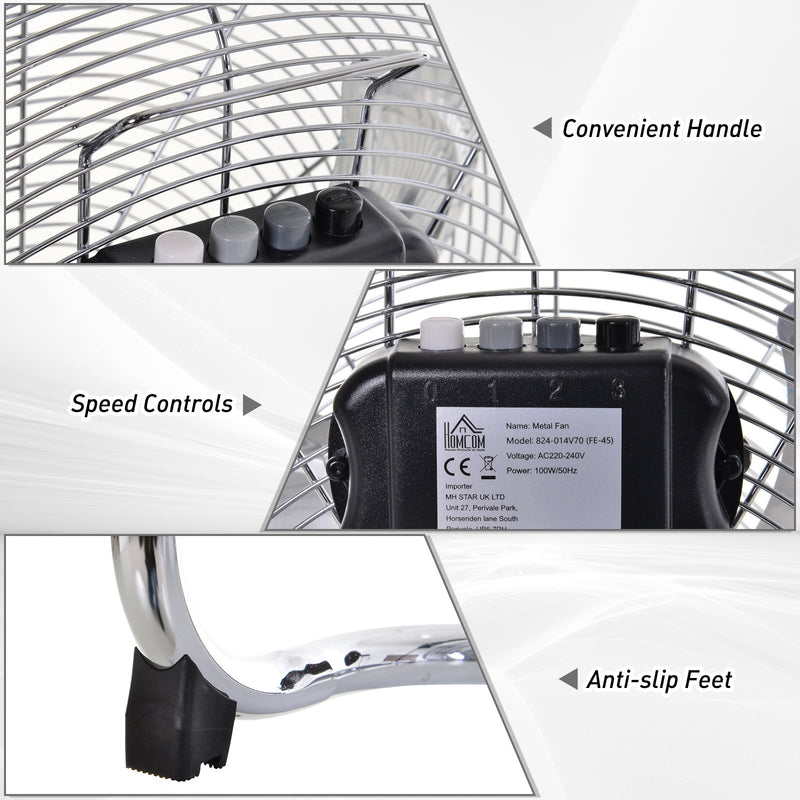 20" Chrome High-Velocity Floor Fan: 3-Speed, 100W Homcom